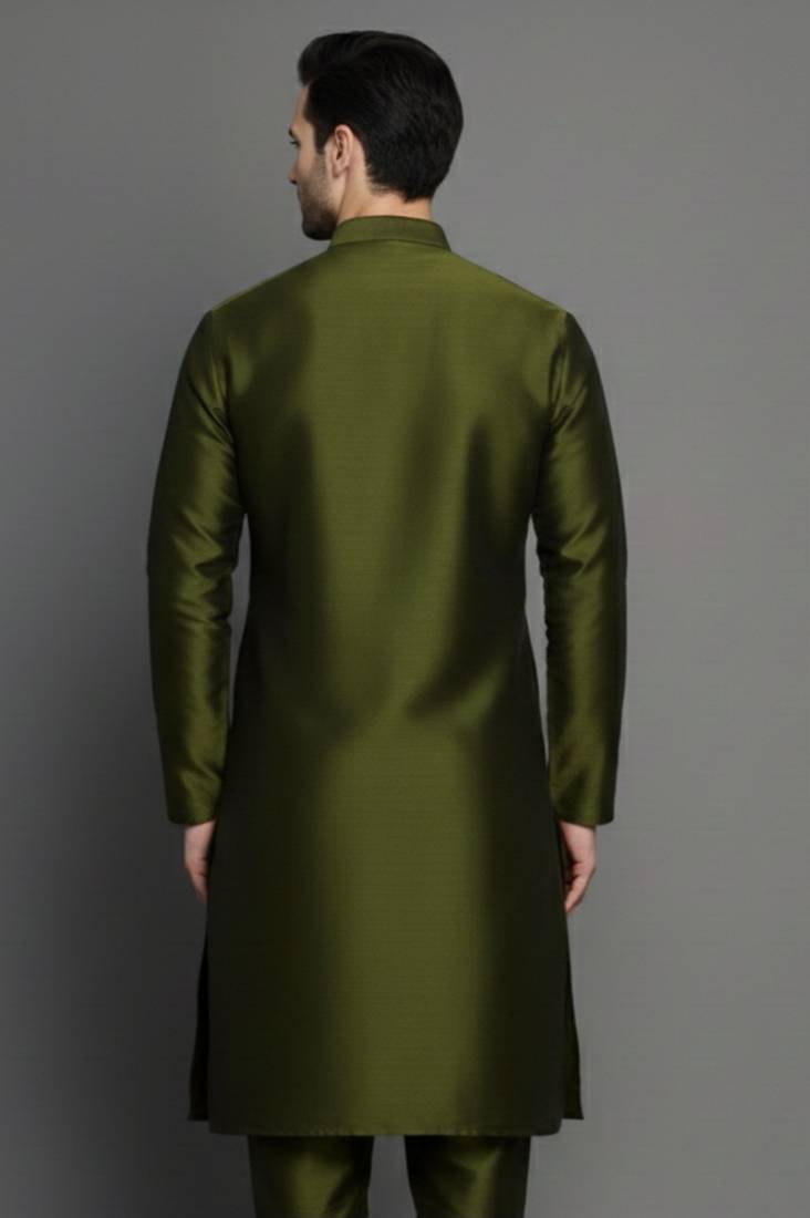 Mehndi embroidered dupion silk kurta