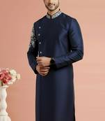 Navy embroidered dupion silk kurta