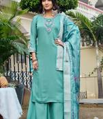 Women Floral Embroidered Empire Thread Work Roman Slik  Kurta  Pant & With Dupatta