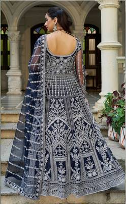 blue net anarkali gown with dori stone work- Full Stitched free size 2