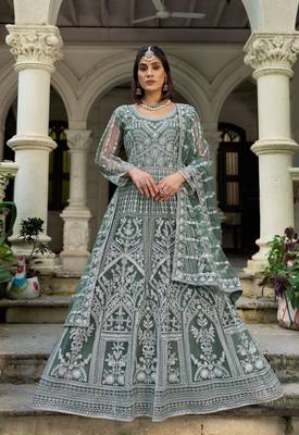 sea green net dori stone work anarkali suit- Full Stitched free size 1