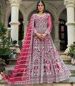 pink net anarkali gown with dori stone work