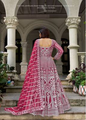 pink net anarkali gown with dori stone work- Full Stitched free size 3