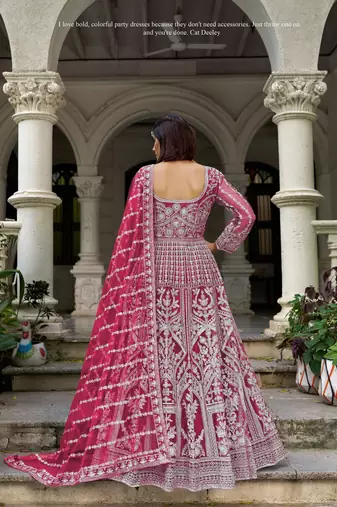 pink net anarkali gown with dori stone work- Full Stitched free size