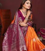 Orange Color Handloom Zari Woven Satin Silk Sarees 