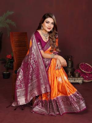 Orange Color Handloom Zari Woven Satin Silk Sarees  2