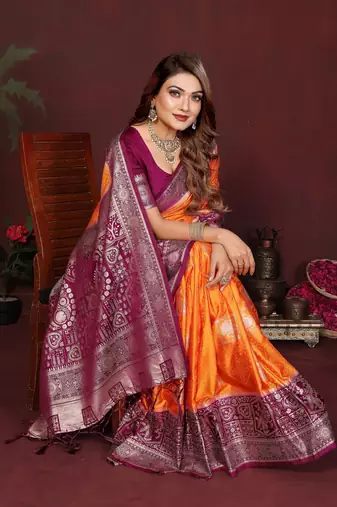 Orange Color Handloom Zari Woven Satin Silk Sarees 