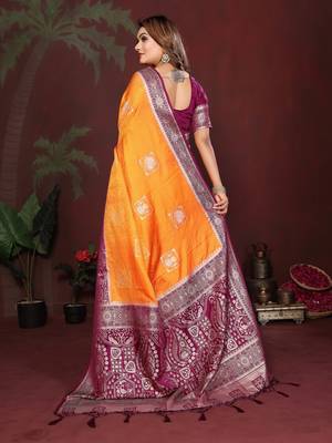 Orange Color Handloom Zari Woven Satin Silk Sarees  4