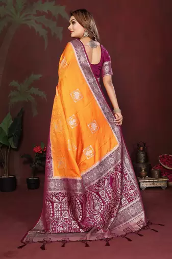 Orange Color Handloom Zari Woven Satin Silk Sarees 