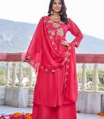 Women Floral Embroidered Empire Thread Work Dhabu Cotton Kurta Pant With Dupatta