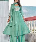 Women  Embroidered  Thread Work Mull Chanderi  Kurta with Palazzo & With Dupatta