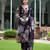 Women   s georgette floral embroidered v-neck black kurta pant set with printed dupatta