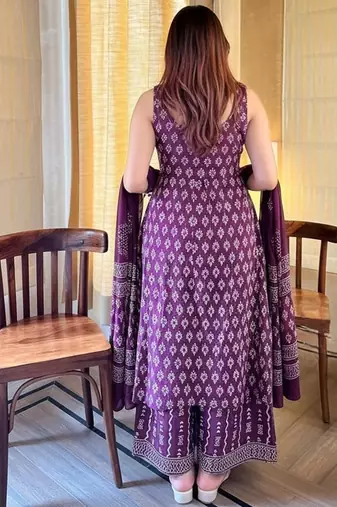  rayon silk printed purple kurta sharara set with chanderi dupatta