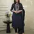 Women   s rayon silk embroidered navy blue kurta pant set with chanderi dupatta