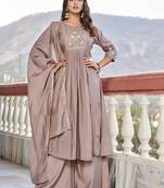 Women  Embroidered  Thread Work Mull Chanderi  Kurta with Palazzo & With Dupatta