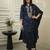 Women’s rayon silk embroidered navy blue kurta pant set with chanderi dupatta