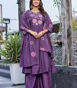 Women  Embroidered  Thread Work Mull Chanderi  Kurta with Palazzo & With Dupatta