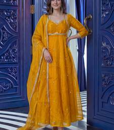 Graceful Yellow Sequins Silk Festival Wear Gown With Dupatta