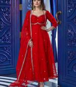Captivating Red Sequins Silk Wedding Wear Gown With Dupatta