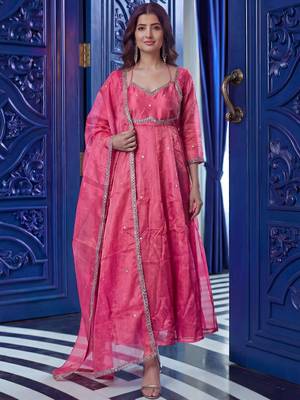 Outstanding Pink Sequins Silk Function Wear Gown With Dupatta 1