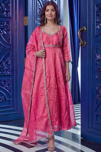Outstanding Pink Sequins Silk Function Wear Gown With Dupatta