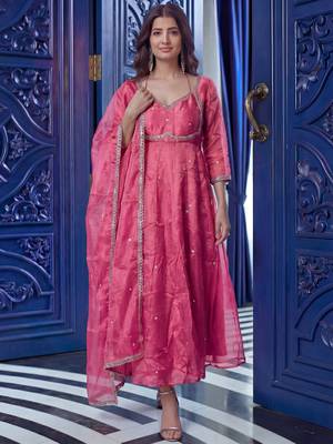 Outstanding Pink Sequins Silk Function Wear Gown With Dupatta 3