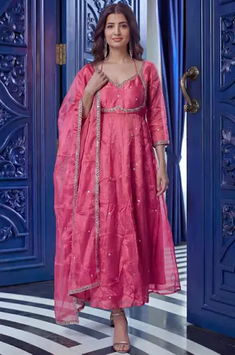 Outstanding Pink Sequins Silk Function Wear Gown With Dupatta