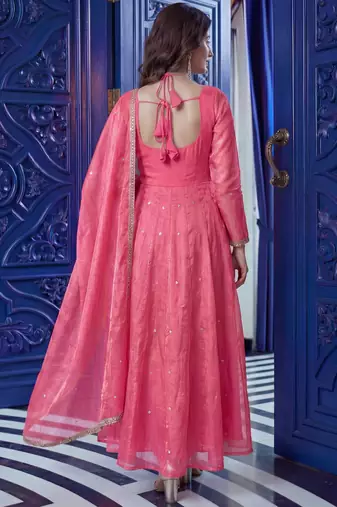 Outstanding Pink Sequins Silk Function Wear Gown With Dupatta