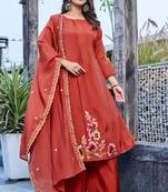 Women  Embroidered  Thread Work Mull Chanderi  Kurta with Palazzo & With Dupatta