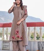Women  Embroidered  Thread Work Mull Chanderi  Kurta with Palazzo & With Dupatta