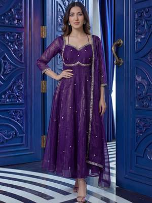 Wonderful Purple Sequins Silk Festival Wear Gown With Dupatta 1
