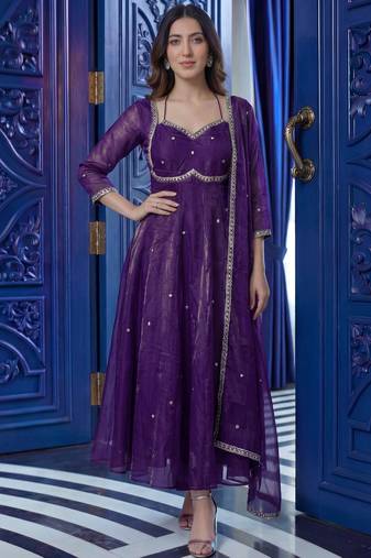 Wonderful Purple Sequins Silk Festival Wear Gown With Dupatta