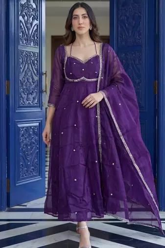 Wonderful Purple Sequins Silk Festival Wear Gown With Dupatta