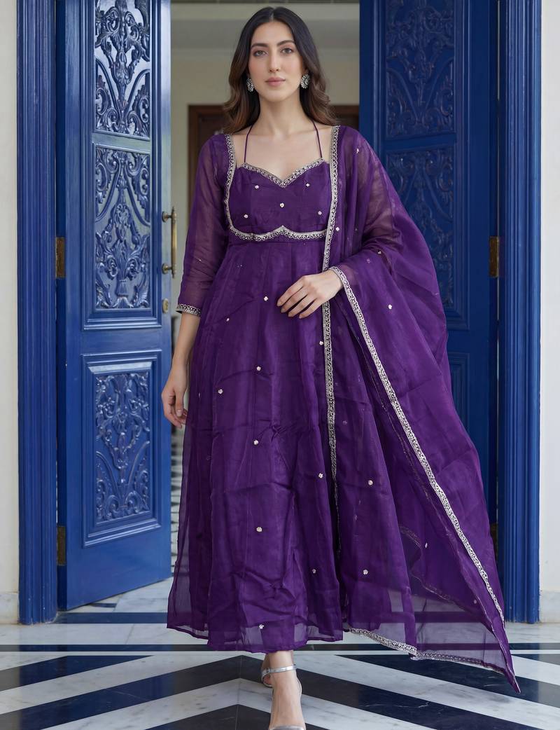 Wonderful Purple Sequins Silk Festival Wear Gown With Dupatta