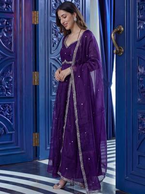 Wonderful Purple Sequins Silk Festival Wear Gown With Dupatta 3
