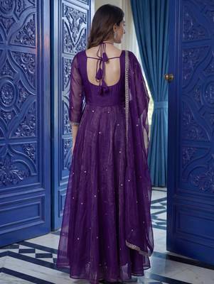 Wonderful Purple Sequins Silk Festival Wear Gown With Dupatta 4