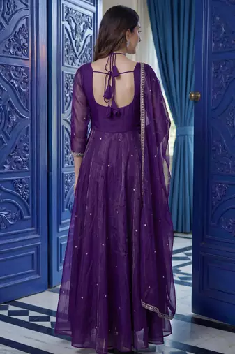 Wonderful Purple Sequins Silk Festival Wear Gown With Dupatta