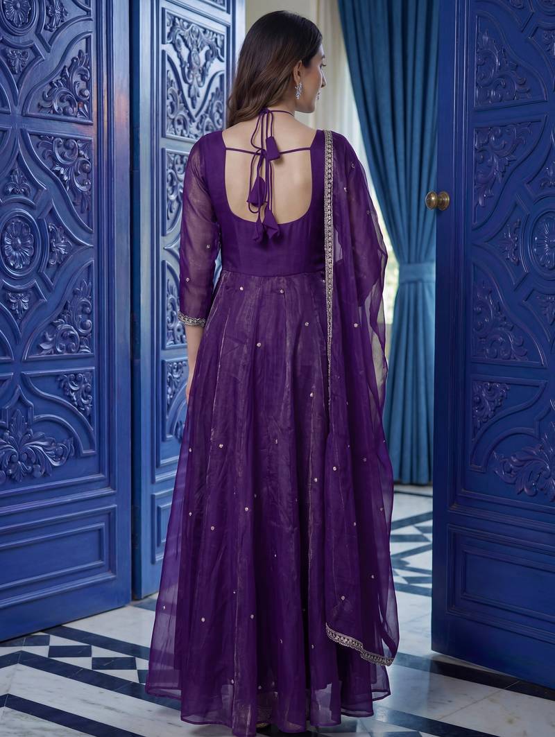 Wonderful Purple Sequins Silk Festival Wear Gown With Dupatta