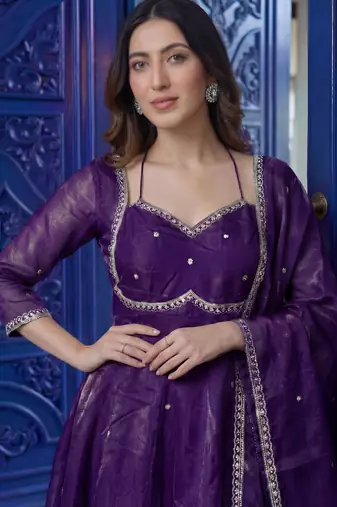 Wonderful Purple Sequins Silk Festival Wear Gown With Dupatta