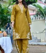 Embroidered Three-Quarter Sleeves Flex  Cotton Top With Trouser