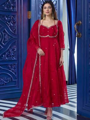 Incredible Maroon Sequins Silk Function Wear Gown With Dupatta 1