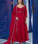 Incredible Maroon Sequins Silk Function Wear Gown With Dupatta