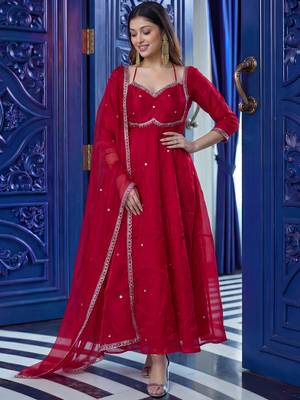 Incredible Maroon Sequins Silk Function Wear Gown With Dupatta 2