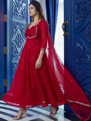 Incredible Maroon Sequins Silk Function Wear Gown With Dupatta 3