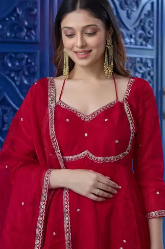 Incredible Maroon Sequins Silk Function Wear Gown With Dupatta