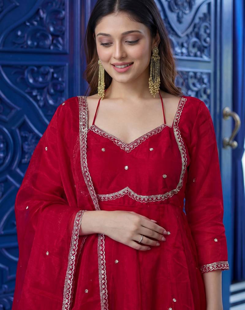 Incredible Maroon Sequins Silk Function Wear Gown With Dupatta