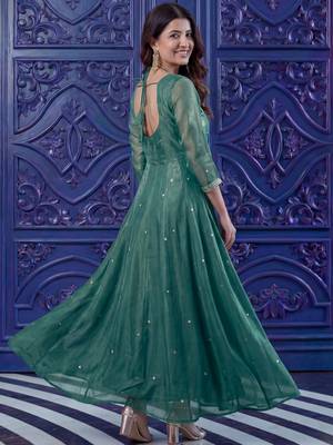 Outstanding Green Sequins Silk Wedding Wear Gown With Dupatta 4