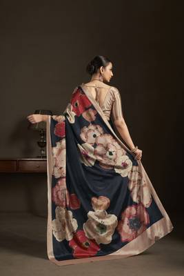 black stylish digital printed silk blend crepe saree trendy looks 2