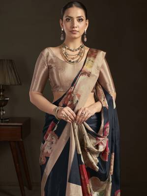 black stylish digital printed silk blend crepe saree trendy looks 3