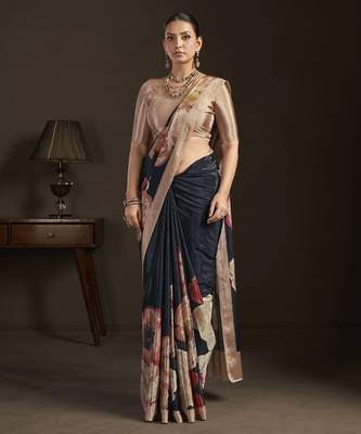 black stylish digital printed silk blend crepe saree trendy looks 4